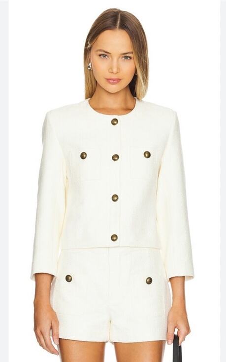 FRAME Jackets & Blazers - FRAME Cream Cotton Collarless Button Front Jacket Women’s Large